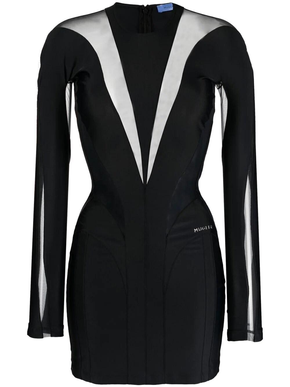 Mugler Mini Dress With Sheer Panels in Black Lyst