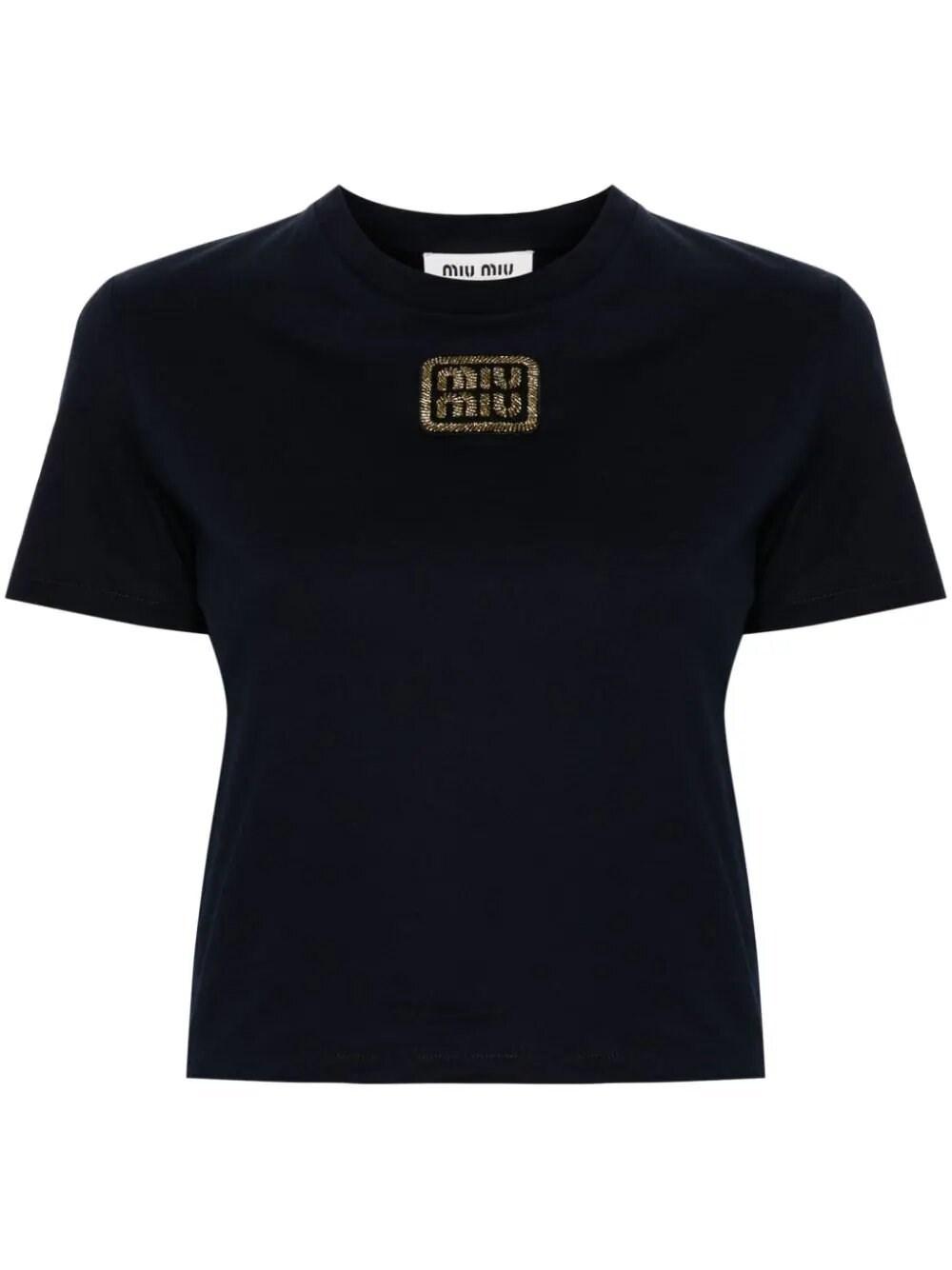Tシャツ・カットソー MIU MIU 25SS Kakao Logo Patch Crop T-Shirt MJN561 15NM F0324 Miu Miu Logo-patch Cropped T-shirt in Black | Lyst