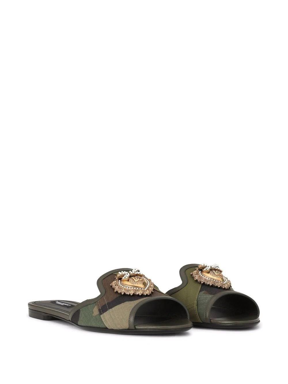 Dolce & Gabbana Leather Camouflage Flat Sandal - Lyst