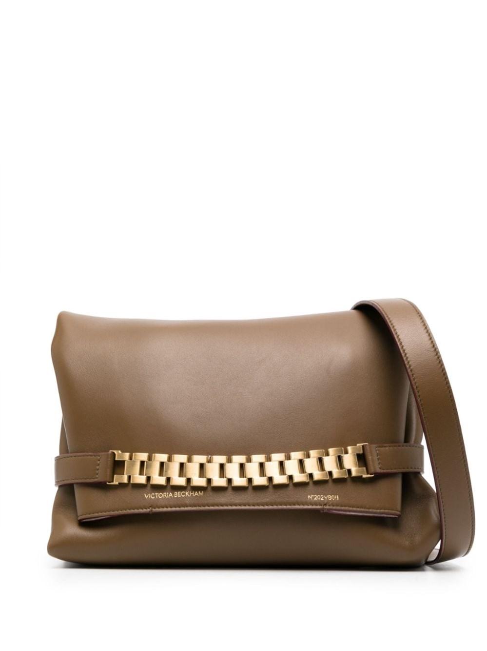 Victoria Beckham Chain Pouch With Strap Khaki Leather Shoulder Bag