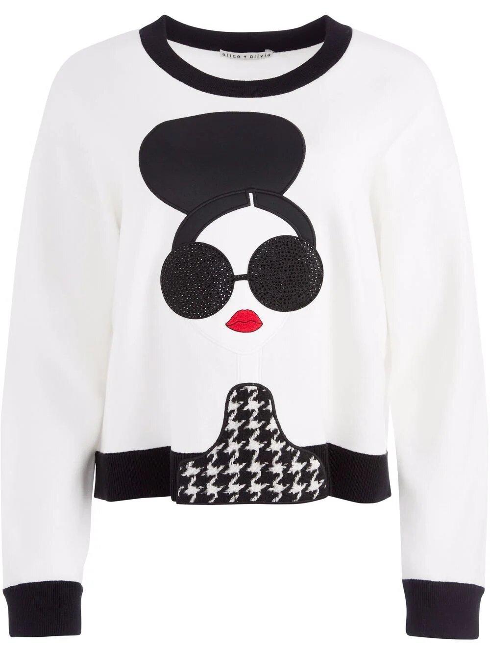 Alice Olivia Gleeson Merino Wool Appliqu Pullover in White Lyst