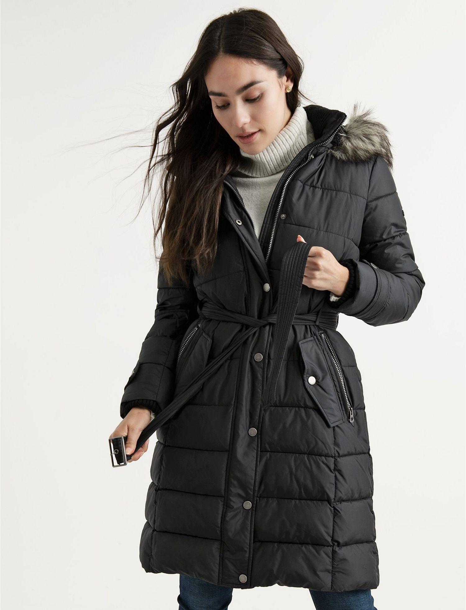 Lucky Brand Synthetic Long Puffer Coat In Black Lyst