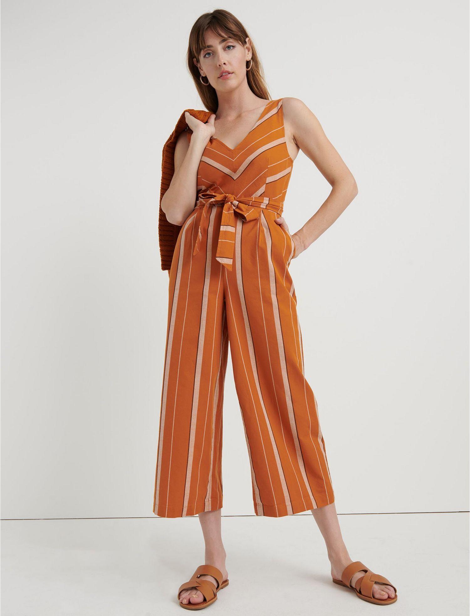 Lucky Brand Cotton Blake Stripe Jumpsuit in Orange - Lyst