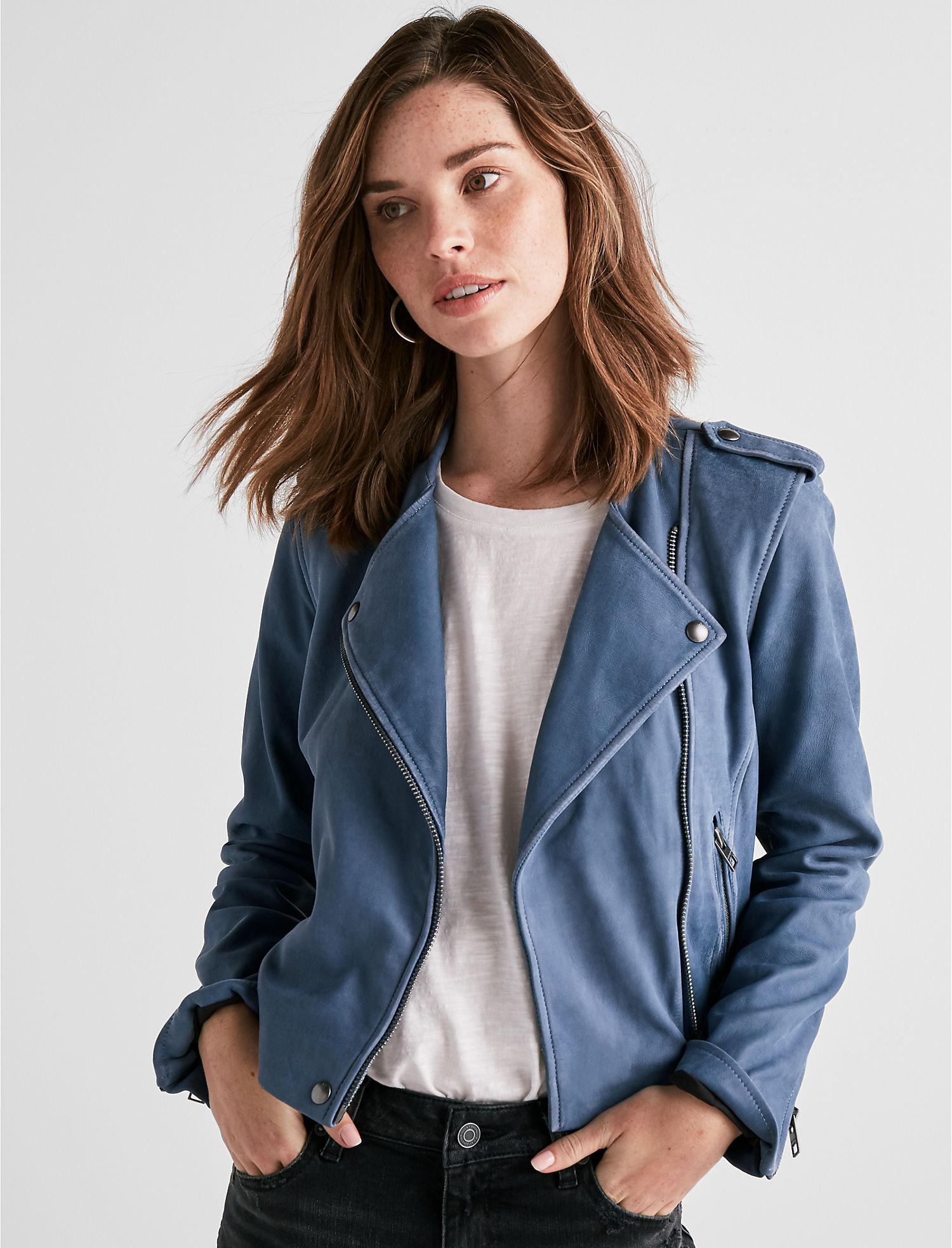 Lucky Brand Washed Leather Moto Jacket in Blue Lyst