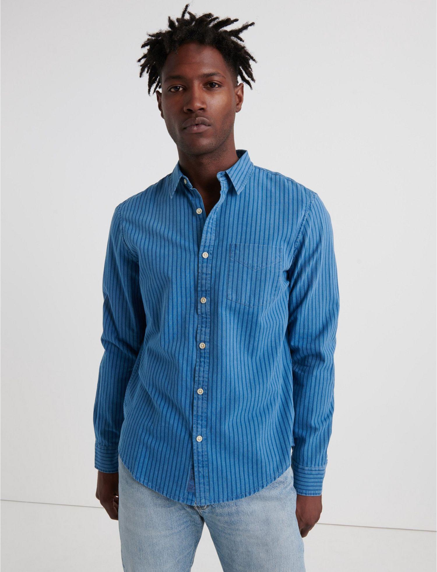 Lucky Brand Cotton Indigo Striped 1 Pocket Shirt in Blue Stripe (Blue ...