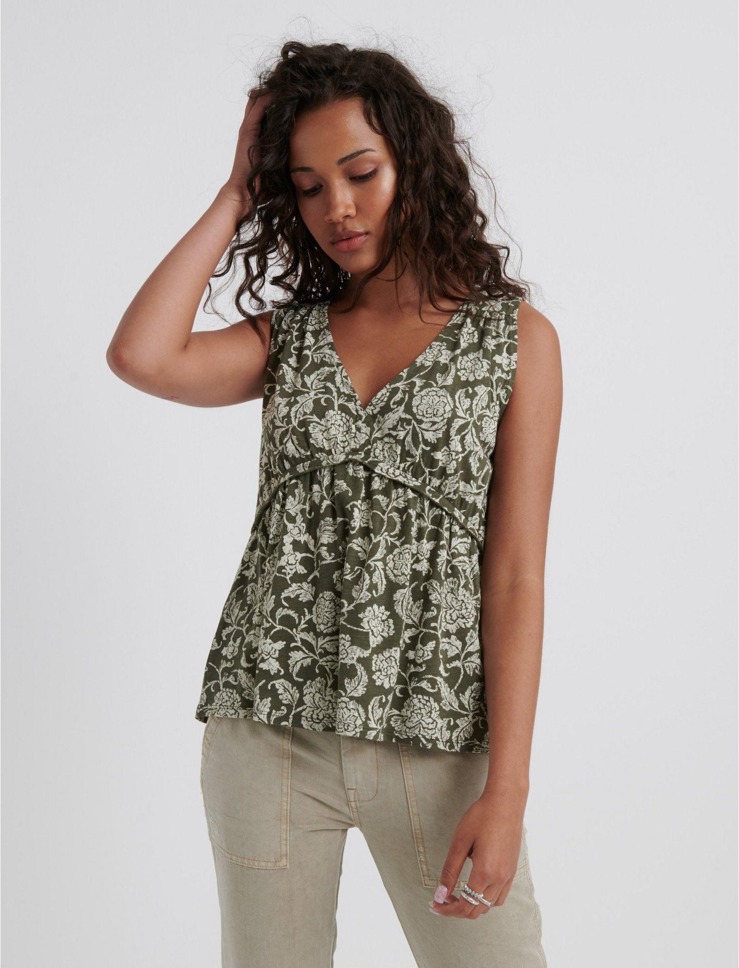 Lucky Brand Cotton Sleeveless Romantic Ruffle Top in Green Lyst