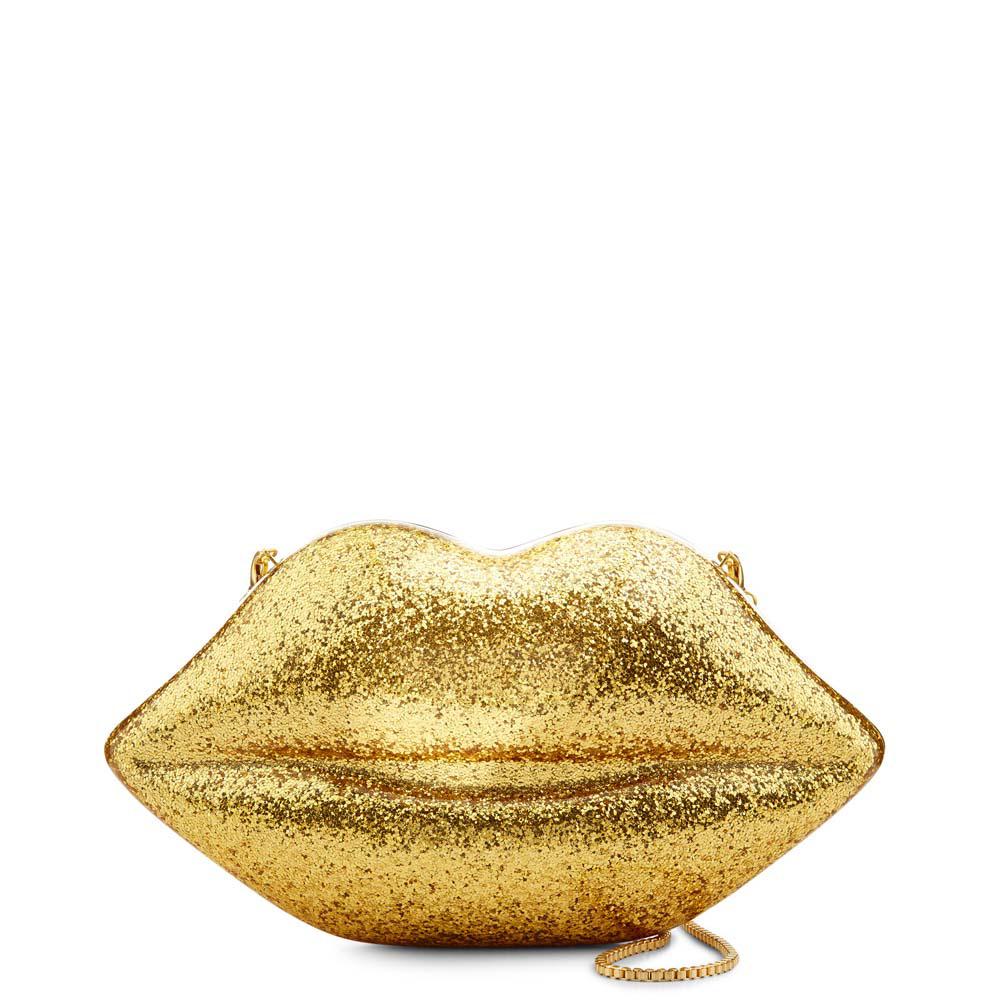 lulu guinness gold lips clutch