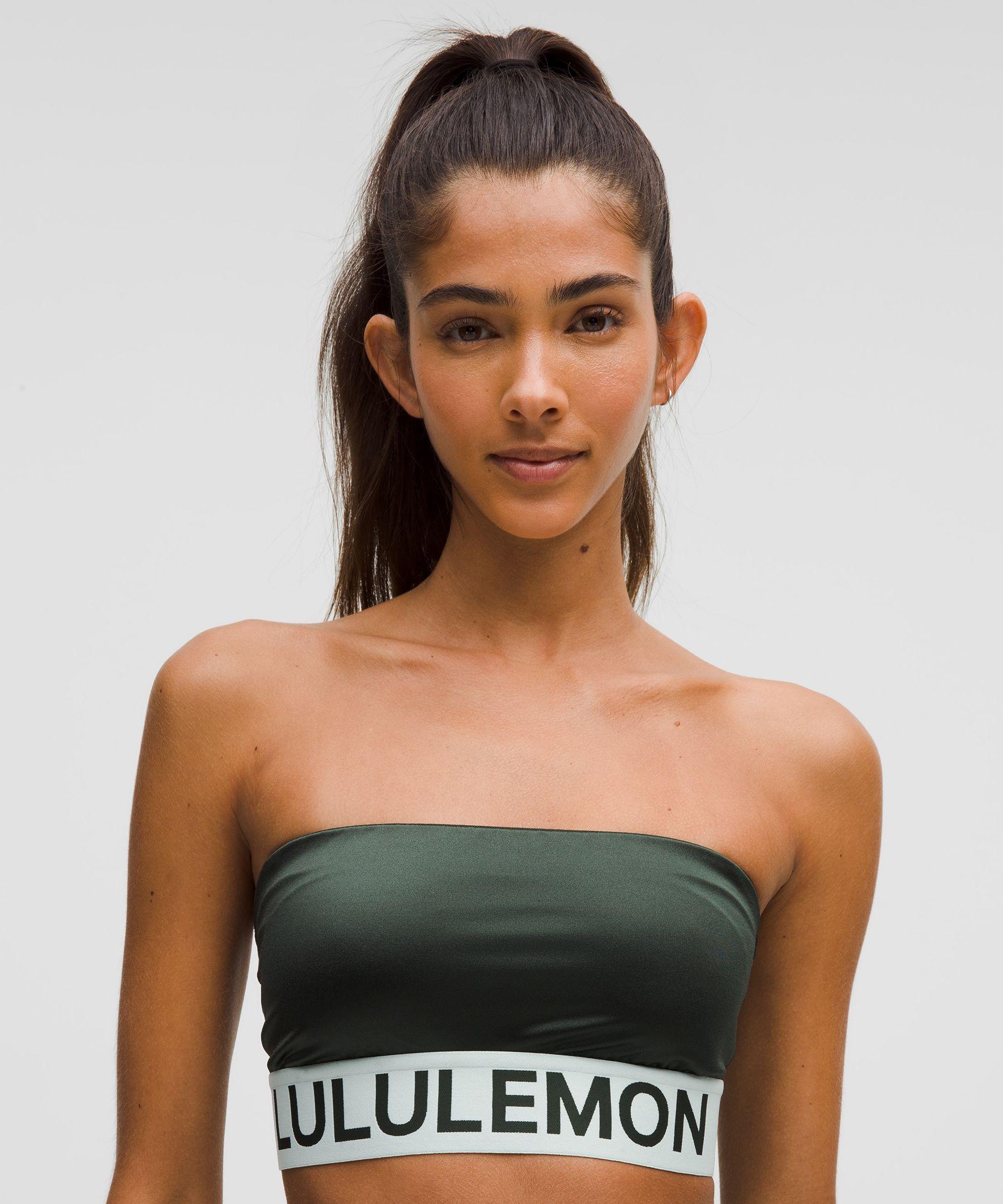 lululemon Satin Shine Logo Train Bra in Green | Lyst