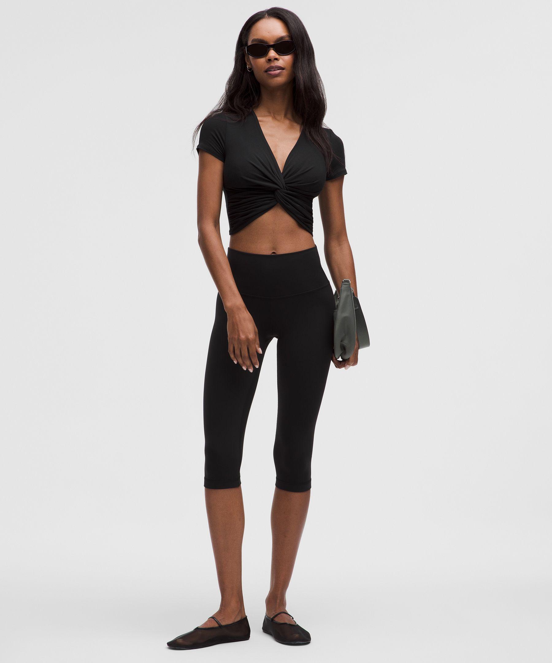 lululemon Modal-Silk Twist-Front Cropped T-Shirt in Black | Lyst