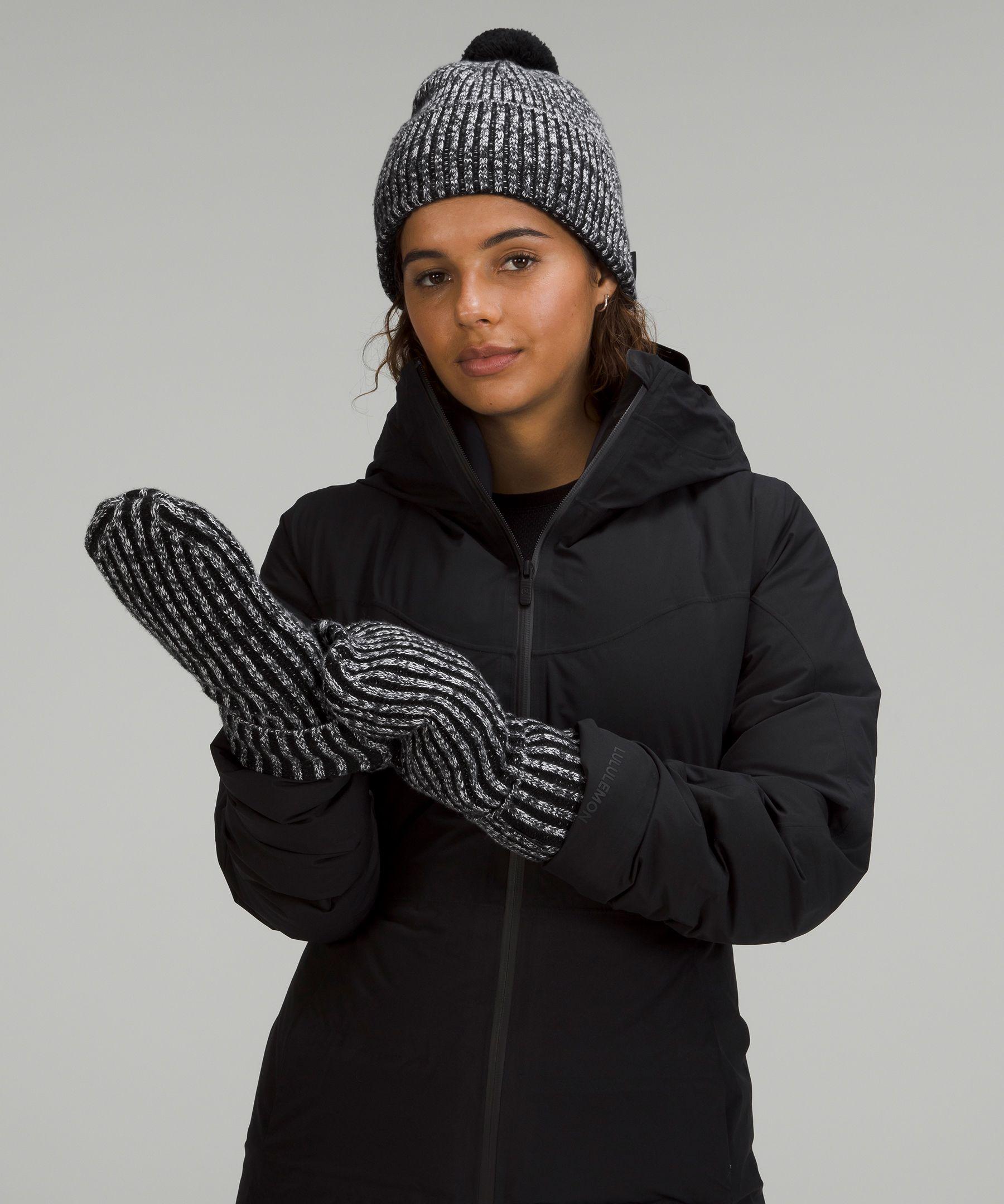 lululemon athletica Textured Fleece-lined Knit Cozy Mittens & Beanie Set -  Color Black/grey/white - Size Xs/s