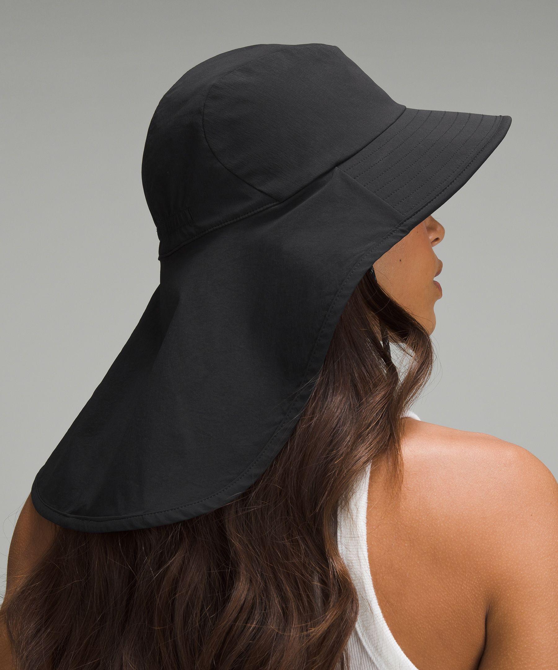 Lululemon Athletica Twill Wide-Brim Black Hat with White Star Floral Accents Hat Lululemon athletica All Sport Wide-Brim Hat at Hamilton  main image 3