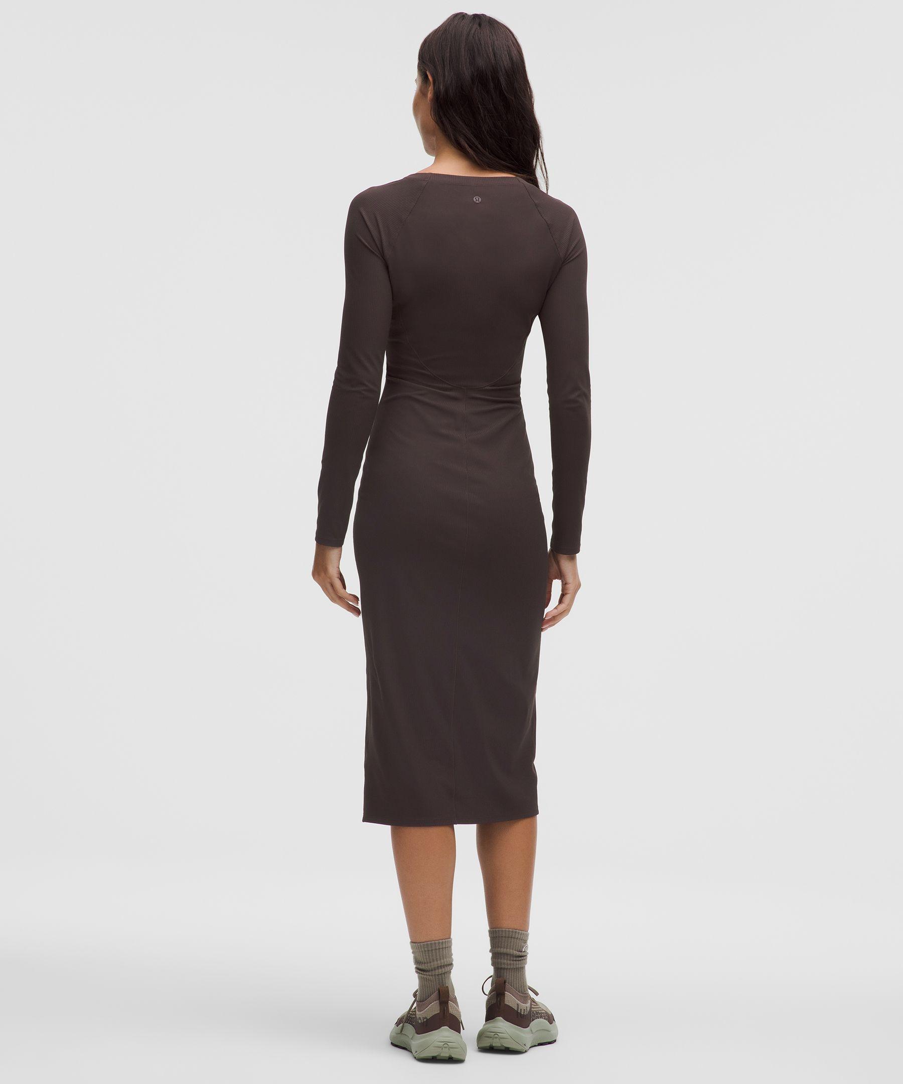 lululemon All Aligned Ribbed Long-Sleeve Midi Dress in Black | Lyst