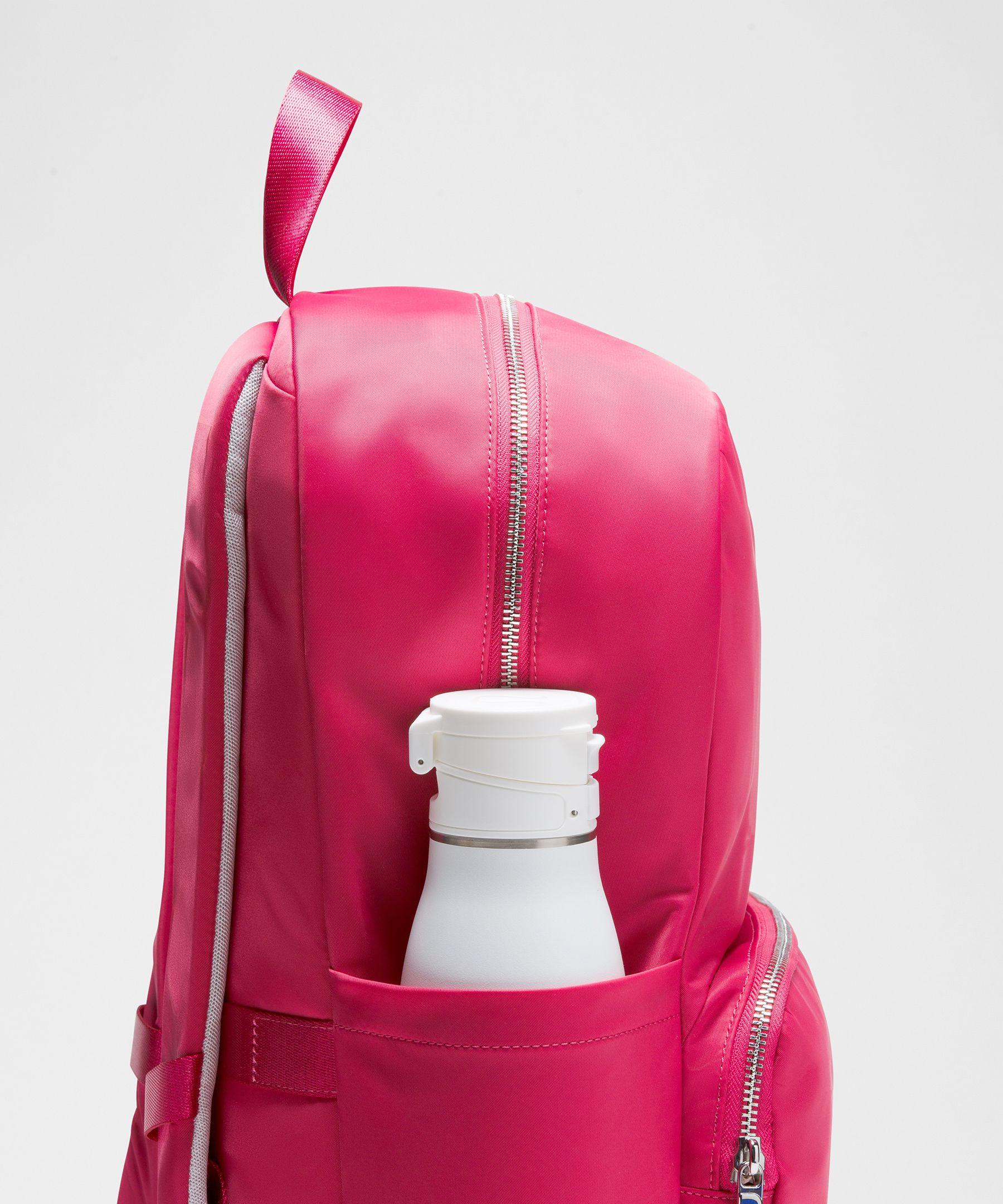 lululemon athletica Bright Pink Zip-Top Backpack Lululemon Pink Backpack Zipper Accent Inner Pockets Matte  main image 3