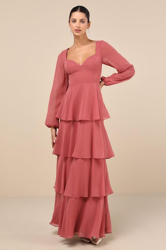 Lulus Flawless Excellence Rusty Rose Tiered Long Sleeve Maxi Dress | Lyst Lulus Flawless Excellence Rusty Rose Tiered Long Sleeve Maxi Dress | Lyst