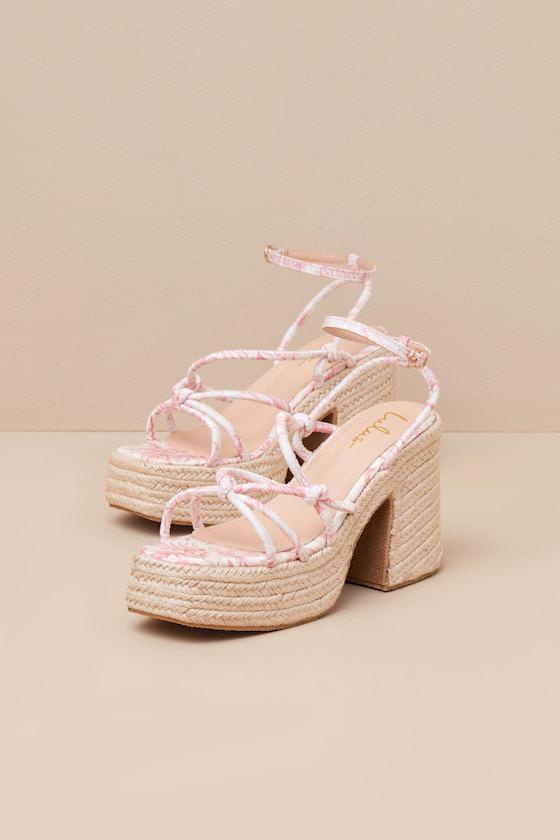 Lulus Thomasin Tropical Print Platform High Heel Sandals in