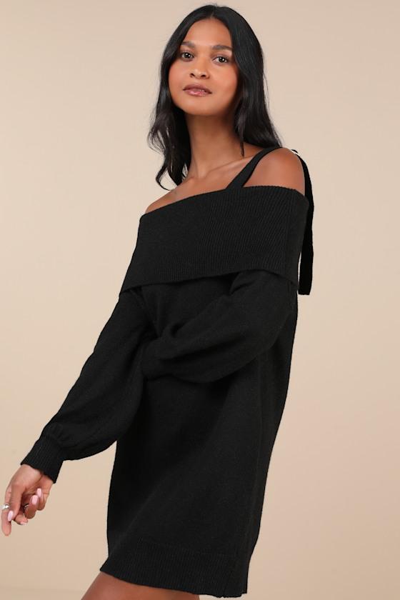 Lulus Elevated Comfort One Shoulder Sweater Mini Dress in Black Lyst UK