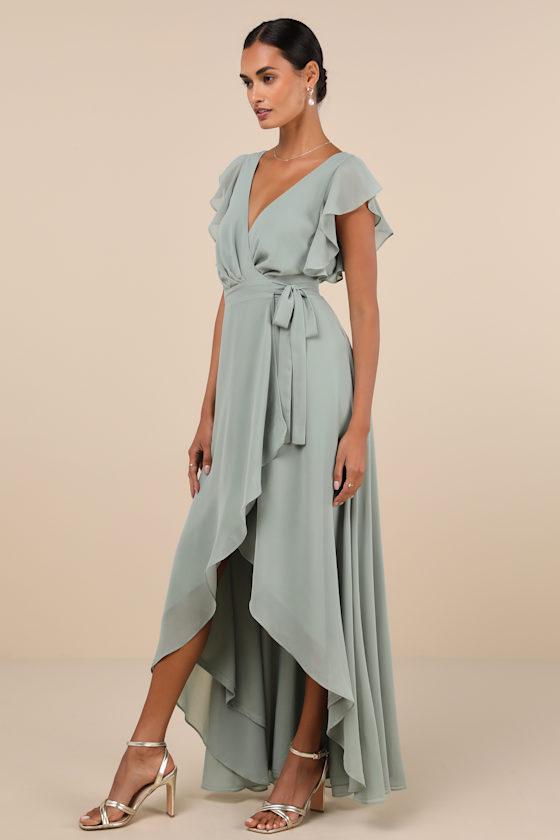 sage green dress lulus Light Green Floral Prom Dress with 3D Flower and V-Neck 22272 Custom Colors / US6