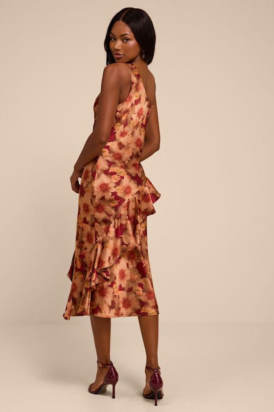 schiffer slip midi dress rust Satin Cowl Slip Wrap Midi Dress Rust Brown
