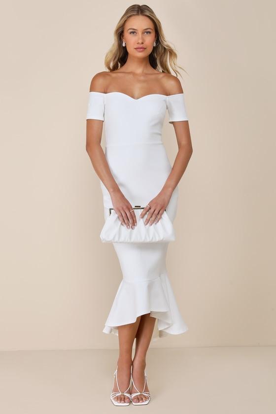Designer Clothing Bcbg Clearance Dresses Cream Bandage Fishtail Midi Dress   Rare London