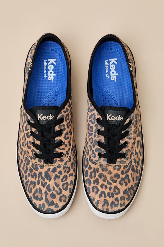 Keds Champion Tan And Leopard Suede Leather Sneakers in Natural