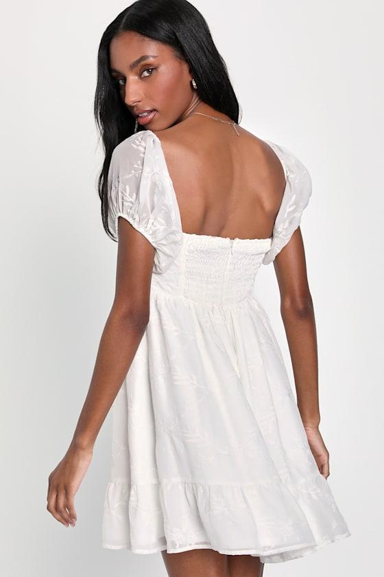 cutest icon white embroidered off-the-shoulder mini dress Kailynn Off-Shoulder A-Line Mini Dress White main image 0