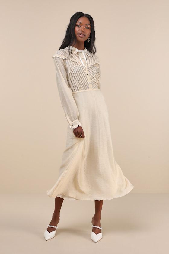 Sister Jane Pony Cream Sheer Pintuck Lace Long Sleeve