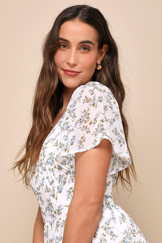 Lulus So True Floral Print Tiered Short Sleeve Mini Dress in White