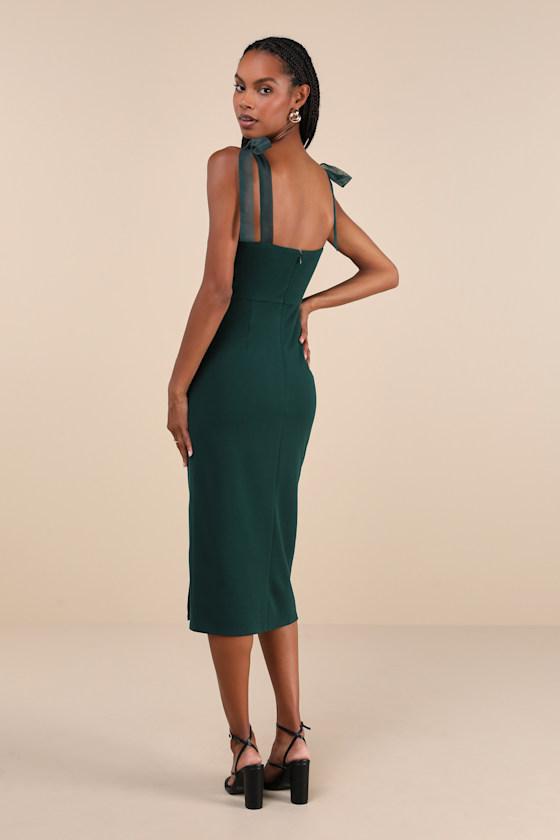 open lace back dress Lake Como Fitted Bodice Cami Strap Midi Dress Forest Green– Selfie Leslie main image 1