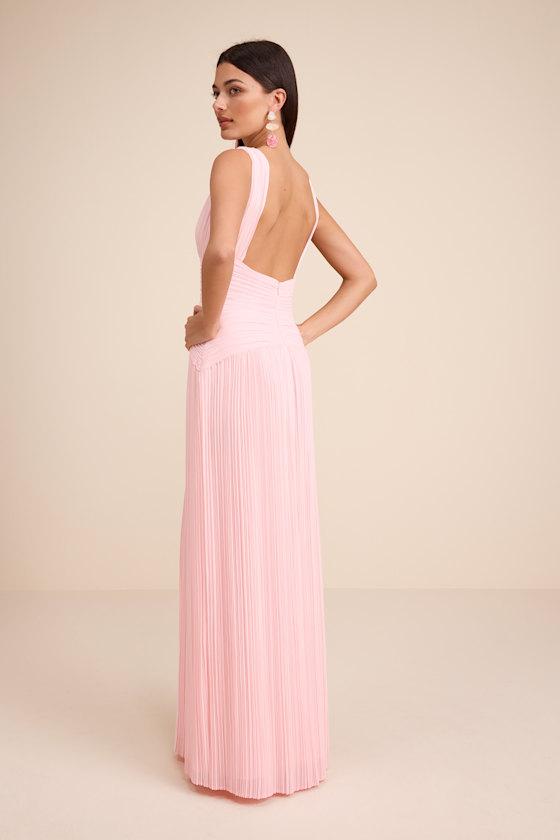 light pink drop waist dress Miss Circle Women's Najwa Baby Pink Ruched Breast Drop Waist Maxi Dress main image 0