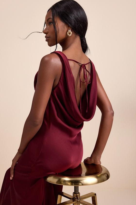 red satin tie back dress Ayura Rust Red Satin Jacquard Tie-Back Halter Maxi Dress