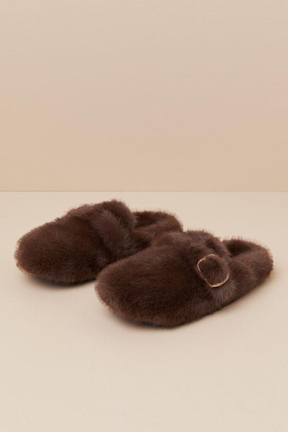 Steve Madden Bohan Faux Fur Buckle Mule Slides in Brown Lyst UK