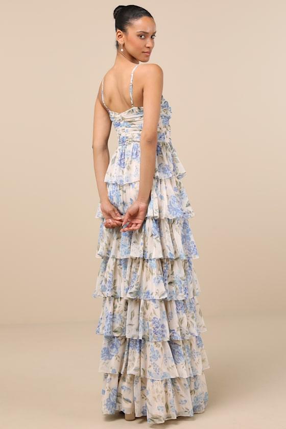 garden of passion blue floral print organza maxi dress Floral Maxi Dress Lulus Clothing Uk Garden Of Passion Blue Floral Print  Organza Maxi Dress