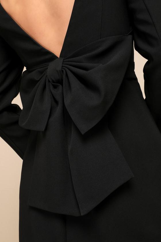 Lulus Elegant Cutie Bow Long Sleeve Backless Mini Dress in Black | Lyst UK