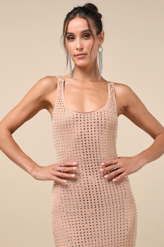 Lulus Dazzling Finesse Mesh Rhinestone Cowl Back Maxi Dress in