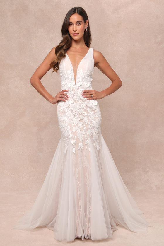 white christmas dresses Off The Shoulder Modern Wedding Dress | Fit and Flare Bridal Gown with Ruched Bodice and Buttons Down The Back | Luxe privée Louella