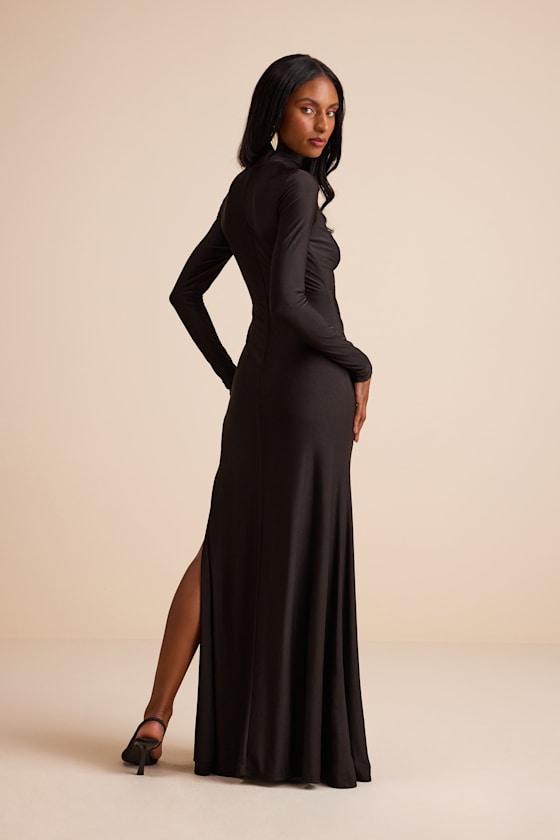Lulus Dempsey Slinky Knit Cutout Mock Neck Maxi Dress in Black | Lyst Lulus Dempsey Slinky Knit Cutout Mock Neck Maxi Dress in Black | Lyst