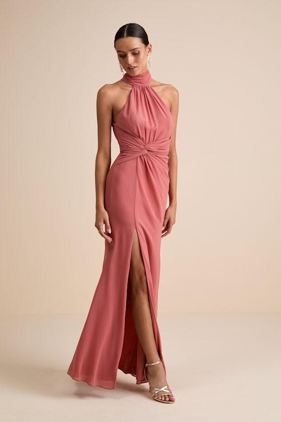 Lulus Lavinia Rusty Rose Mock Neck Backless Maxi Dress in Pink | Lyst