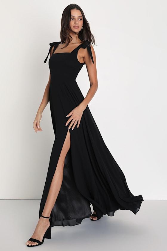 Lulus Love Me Forever Tie-Strap Square Neck Maxi Dress in Black