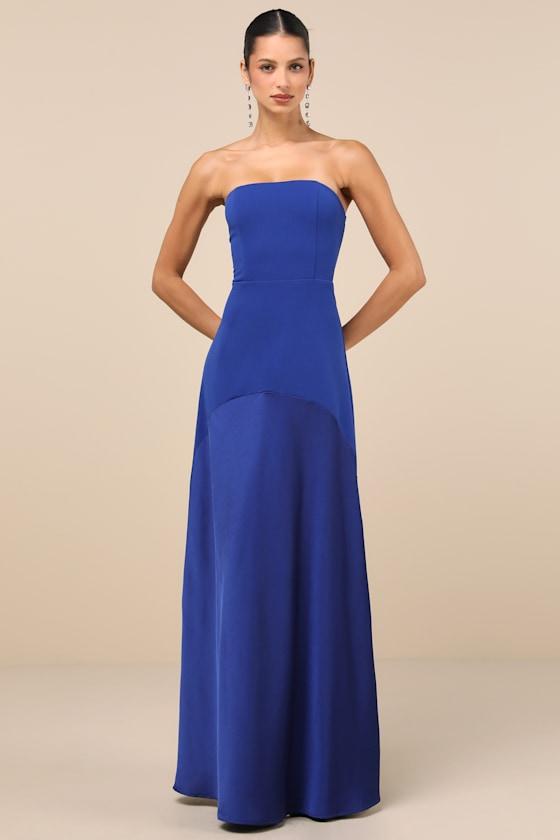 Lulus Compelling Style Strapless A-Line Maxi Dress in Blue