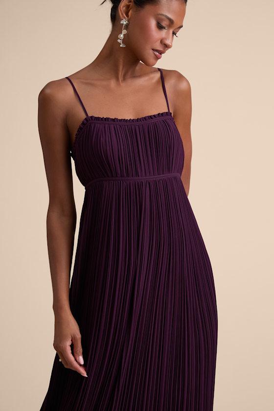 Lulus Delina Plum Plisse Chiffon Tie-Back Maxi Dress in Purple | Lyst