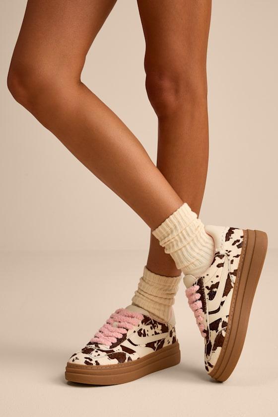 Steve Madden Dodge Multi Cow Print Leather Sneakers in Pink | Lyst