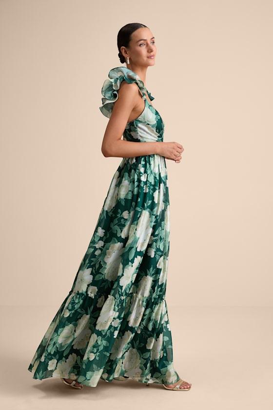 Lulus Soiree Perfection Floral Ruffled Tiered Maxi Dress in Green | Lyst
