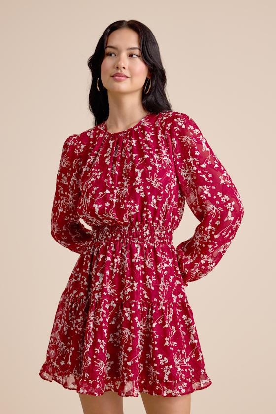 Lulus Too Cute Floral Smocked Long Sleeve Mini Dress in Red | Lyst Lulus Too Cute Floral Smocked Long Sleeve Mini Dress in Red | Lyst