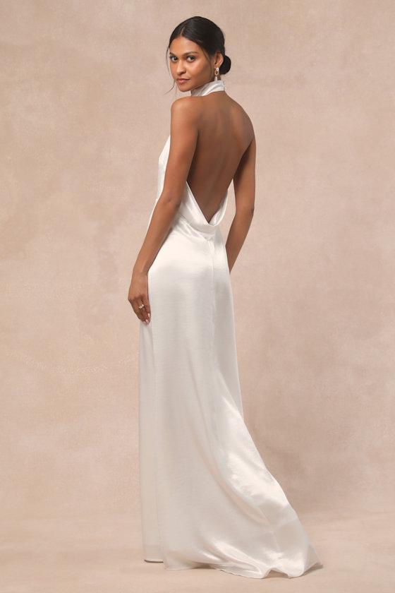 Lulus Meliana Satin Halter Backless Maxi Dress in White | Lyst UK