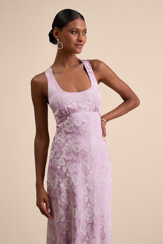 Lulus Liliya Satin Jacquard Backless Maxi Dress in Pink | Lyst