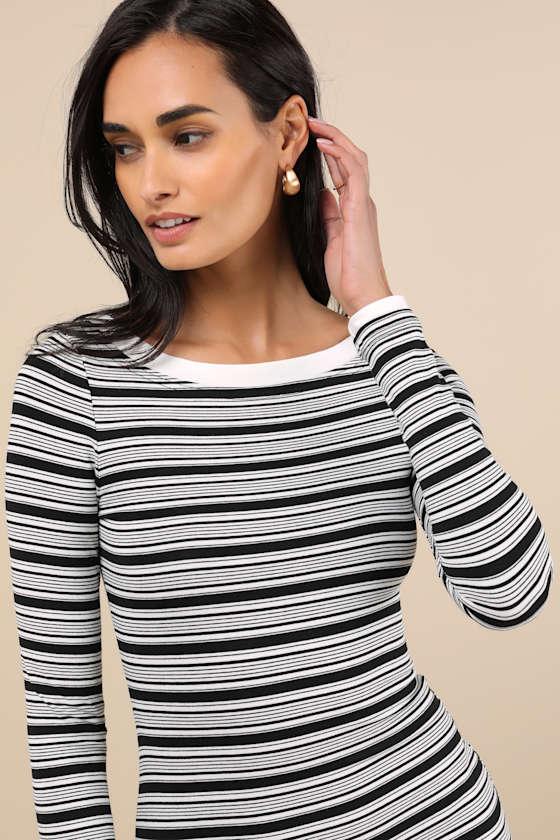 Daisy Street Classically Effortless Striped Long Sleeve Mini Dress in White | Lyst UK Daisy Street Classically Effortless Striped Long Sleeve Mini Dress in White | Lyst UK