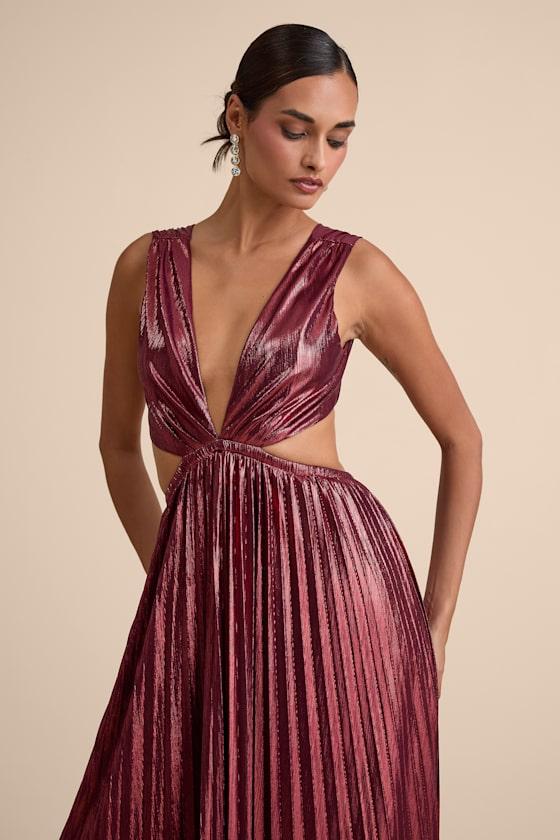 knee length dresses for ladies Mac Duggal - Shimmer Pleated V-Neck Gown