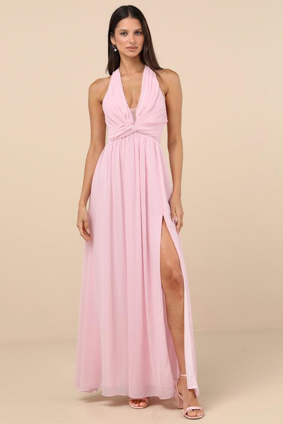 Lulus Marilina Pleated Twist-Front Maxi Dress in Pink | Lyst