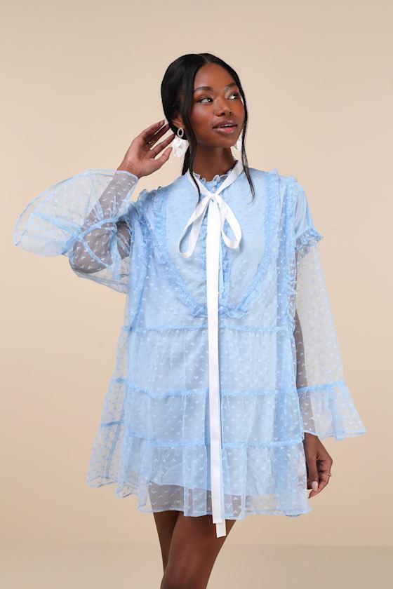 Sister Jane Dusty Hearts Lace Ruffled Mini Dress in Blue | Lyst UK 