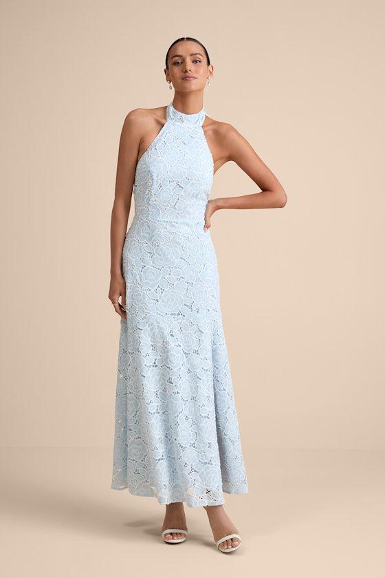 Lulus Vaelyn Crochet Lace Halter Maxi Dress in Blue | Lyst Lulus Vaelyn Crochet Lace Halter Maxi Dress in Blue | Lyst